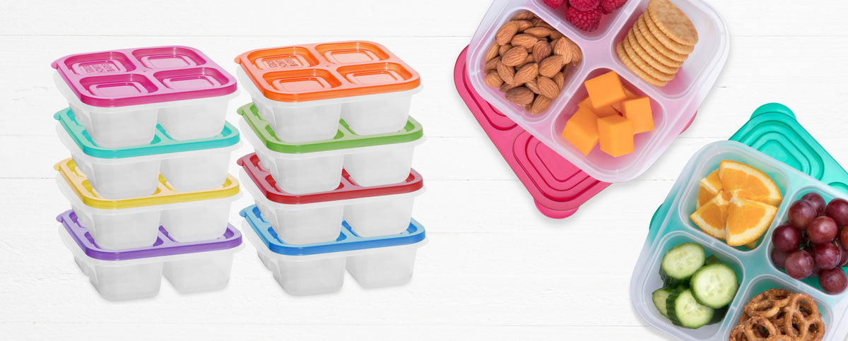 EasyLunchboxes ELB5-snack Snack Box Food Containers, 4-Compartment, Set of  3