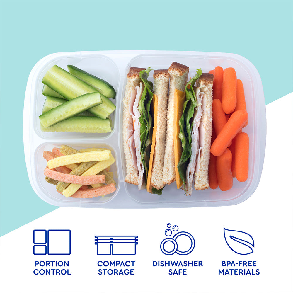 Reusable 3-Compartment Food Containers & Bento Lunch Boxes for