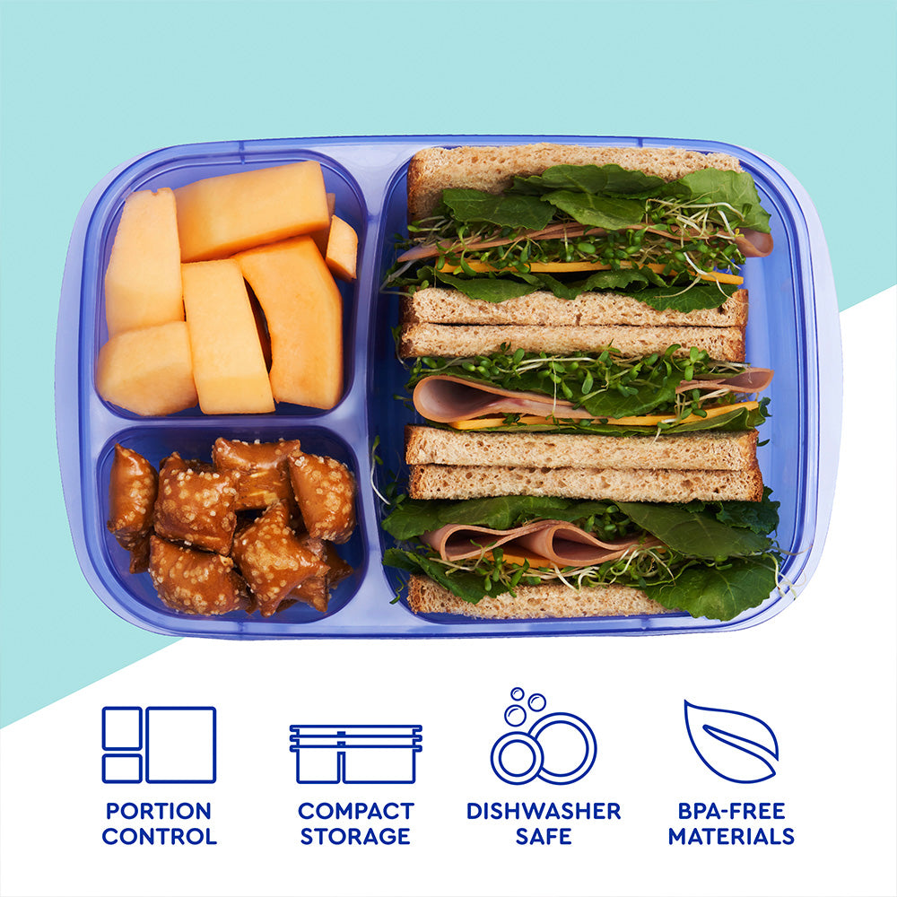 EasyLunchboxes - Bento Lunch Boxes - Reusable 3-Compartment Food Containers  for School, Work, and Travel, Set of 4, Classic