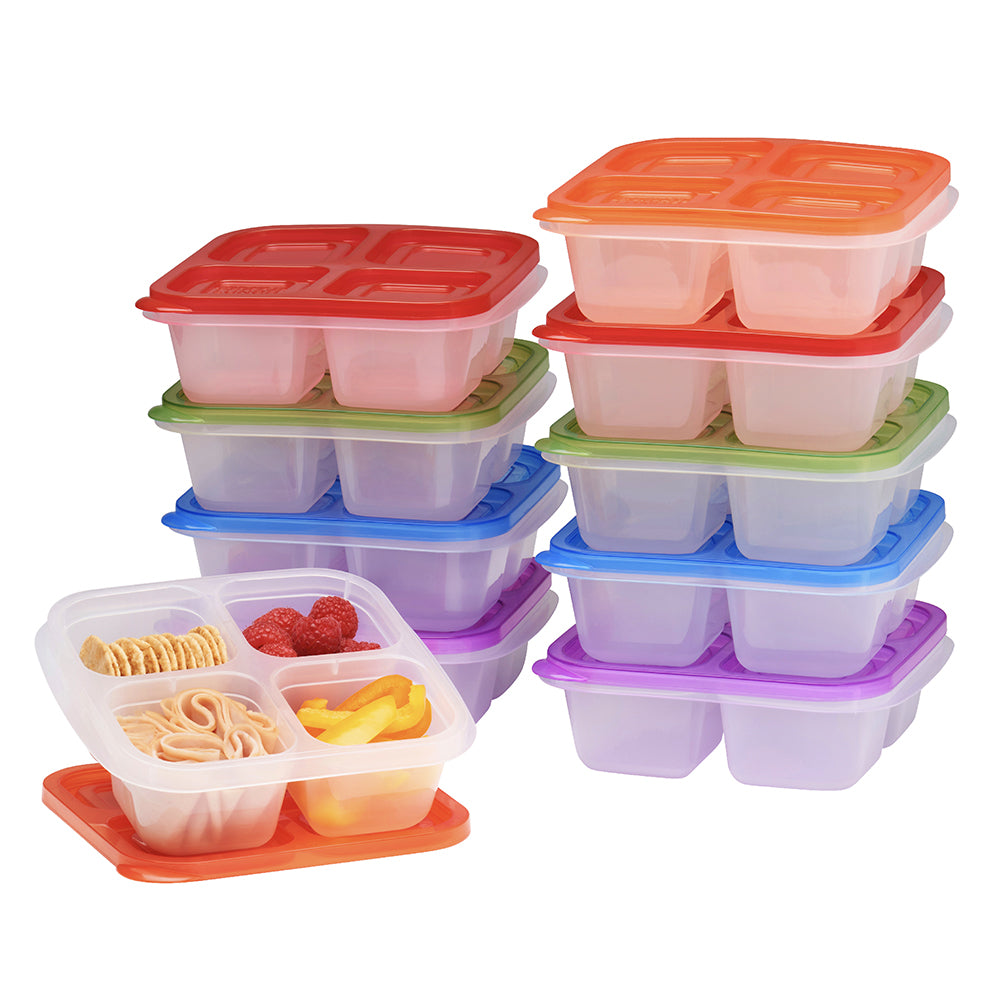 Easylunchboxes 4-Compartment Snack Box Food Containers, Set of 4, Brights