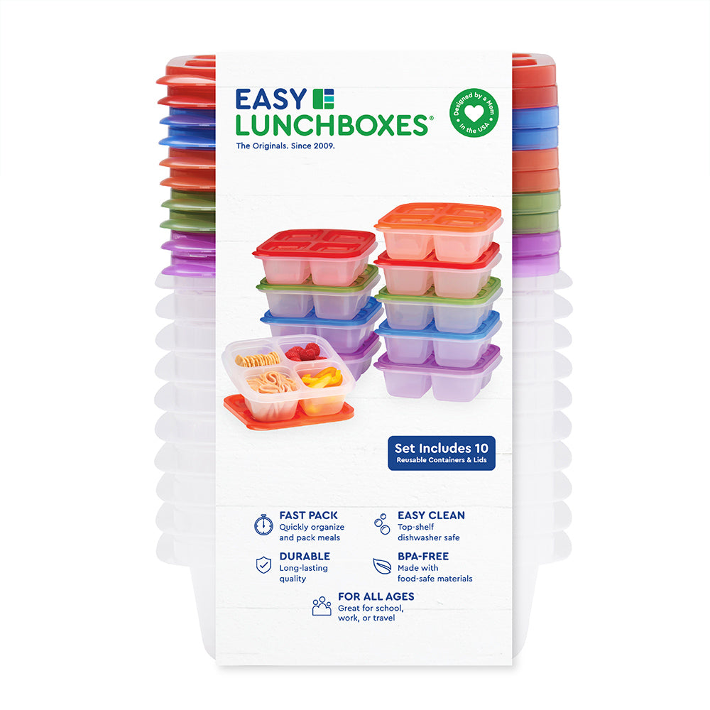 EasyLunchboxes 4-Compartment Snack Containers, Set of 10 (Classic)