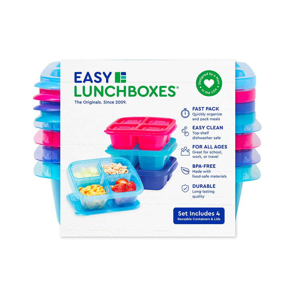 easylunchboxes - Bento Snack Boxes - Reusable 4-Compartment Food Containers for School, Work and Travel, Set of 4, (Pastels)