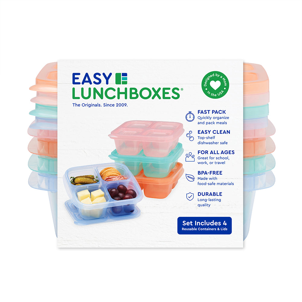 EasyLunchboxes 4-Compartment Snack Containers, Set of 4 (Pastels))