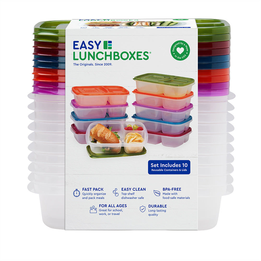 Easylunchboxes - Bento Snack Boxes - Reusable 4-Compartment Food Containers for School, Work and Travel, Set of 4 (Pastels)