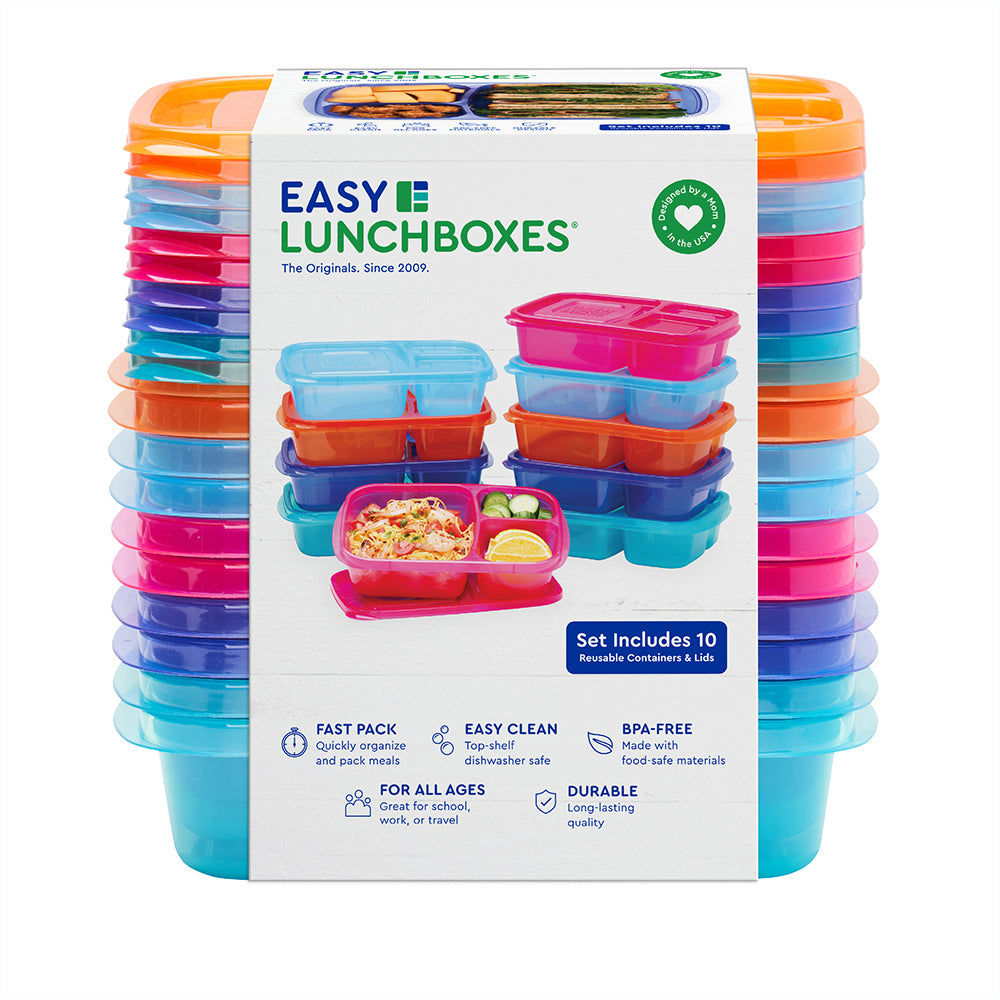 Easylunchboxes 3-Compartment Bento Lunch Box Containers Set of 4 Classic