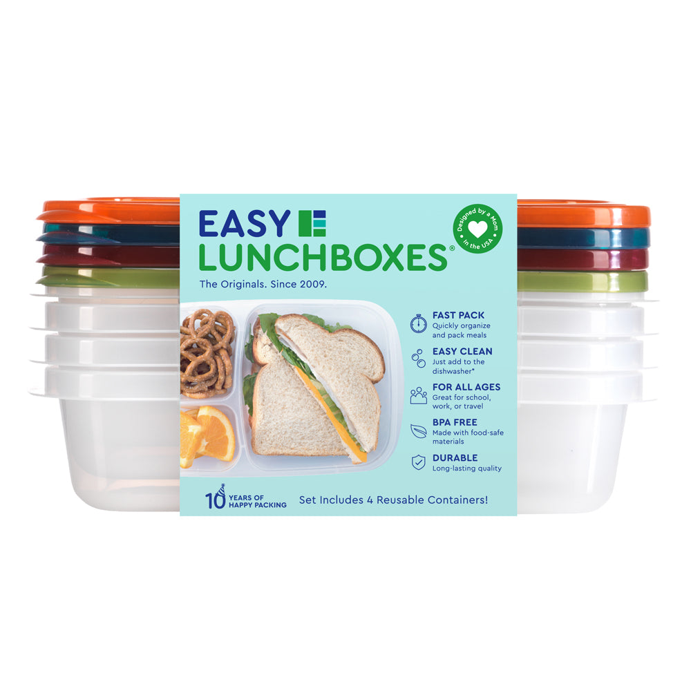 Easylunchboxes - Bento Snack Boxes - Reusable 4-Compartment Food Containers for School Work and Travel Set of 4 Classic