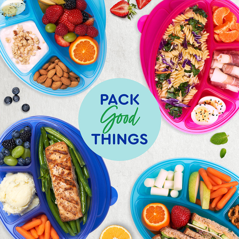 Finorder 6 Pack 4-Compartment Food Containers, Reusable Snack Containers  for Kids Adults School Work Picnic, Lunch Bento Box Meal Prep Containers