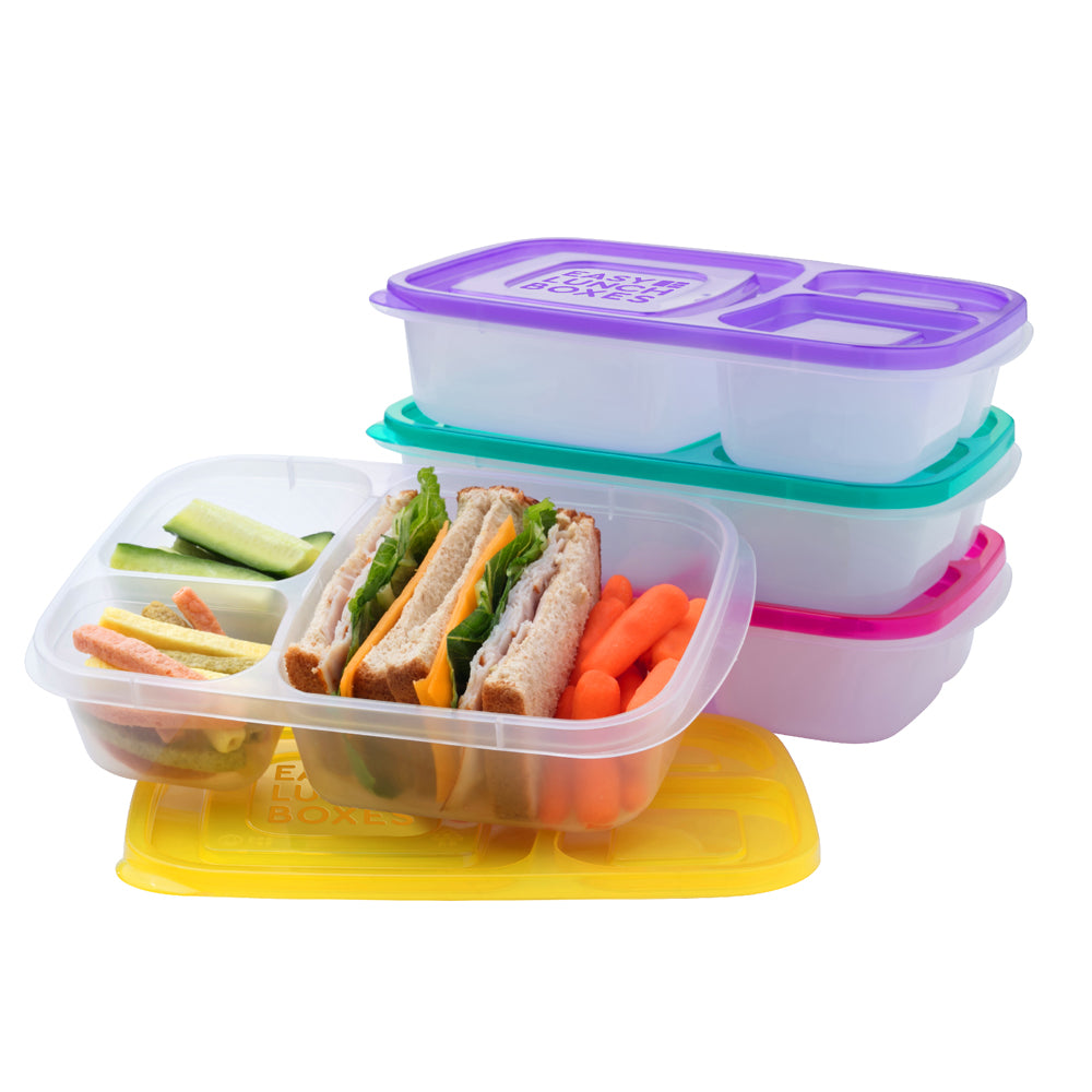 4 Pack 3 Divider Compartment Round Glass Meal Prep Container Snap
