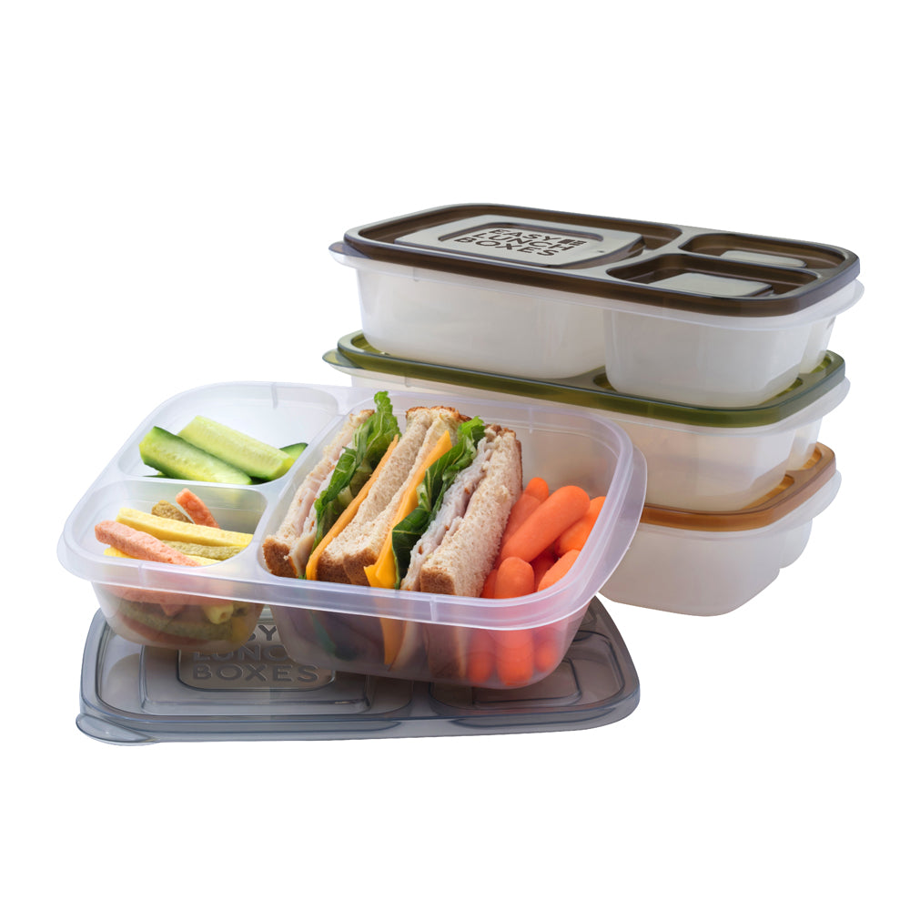 3-Pack] 3 Compartment Bento Box Leak Proof Glass Container - Free