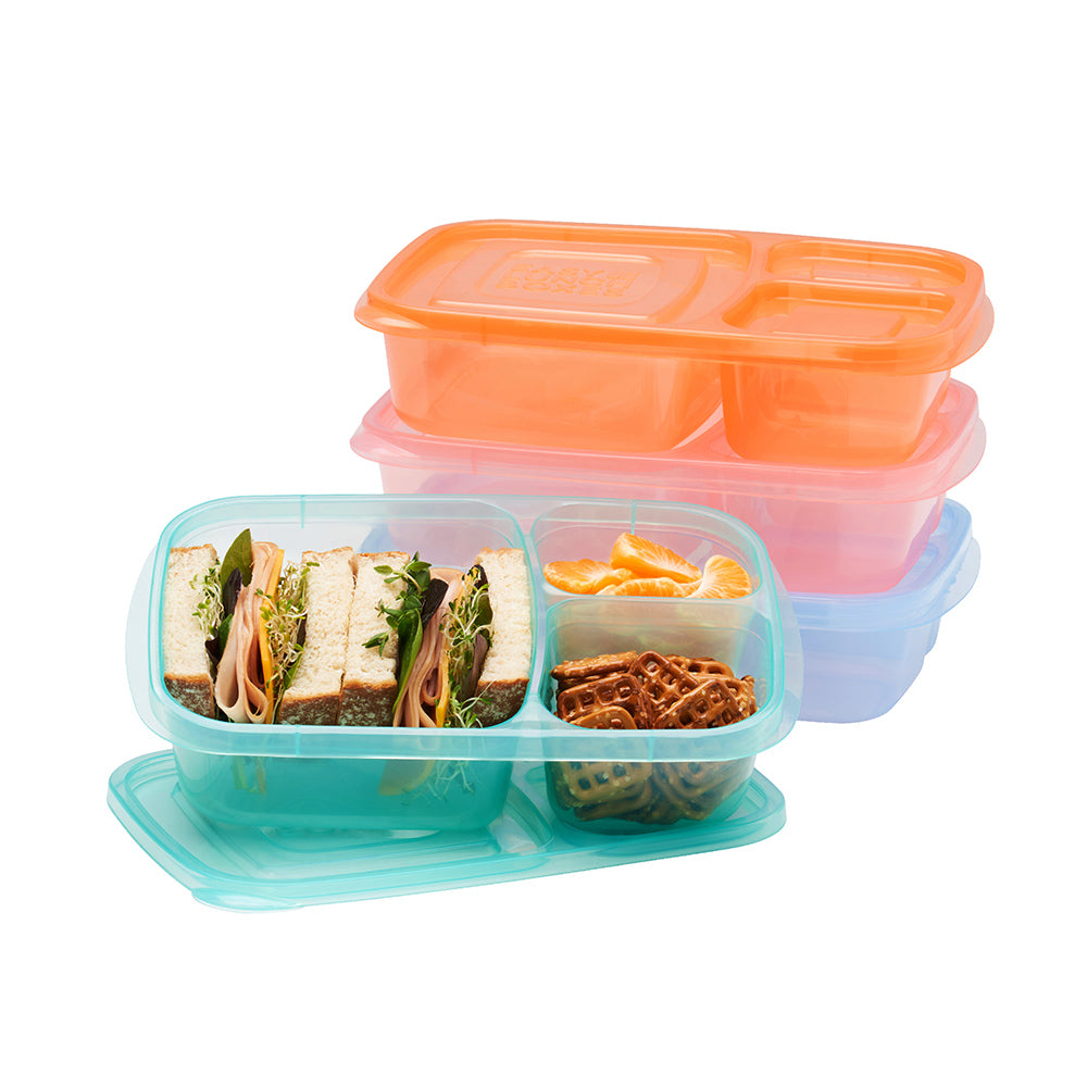 1 Pc Lunch Box With 3 Compartment Reusable Snack Box With Lid Food