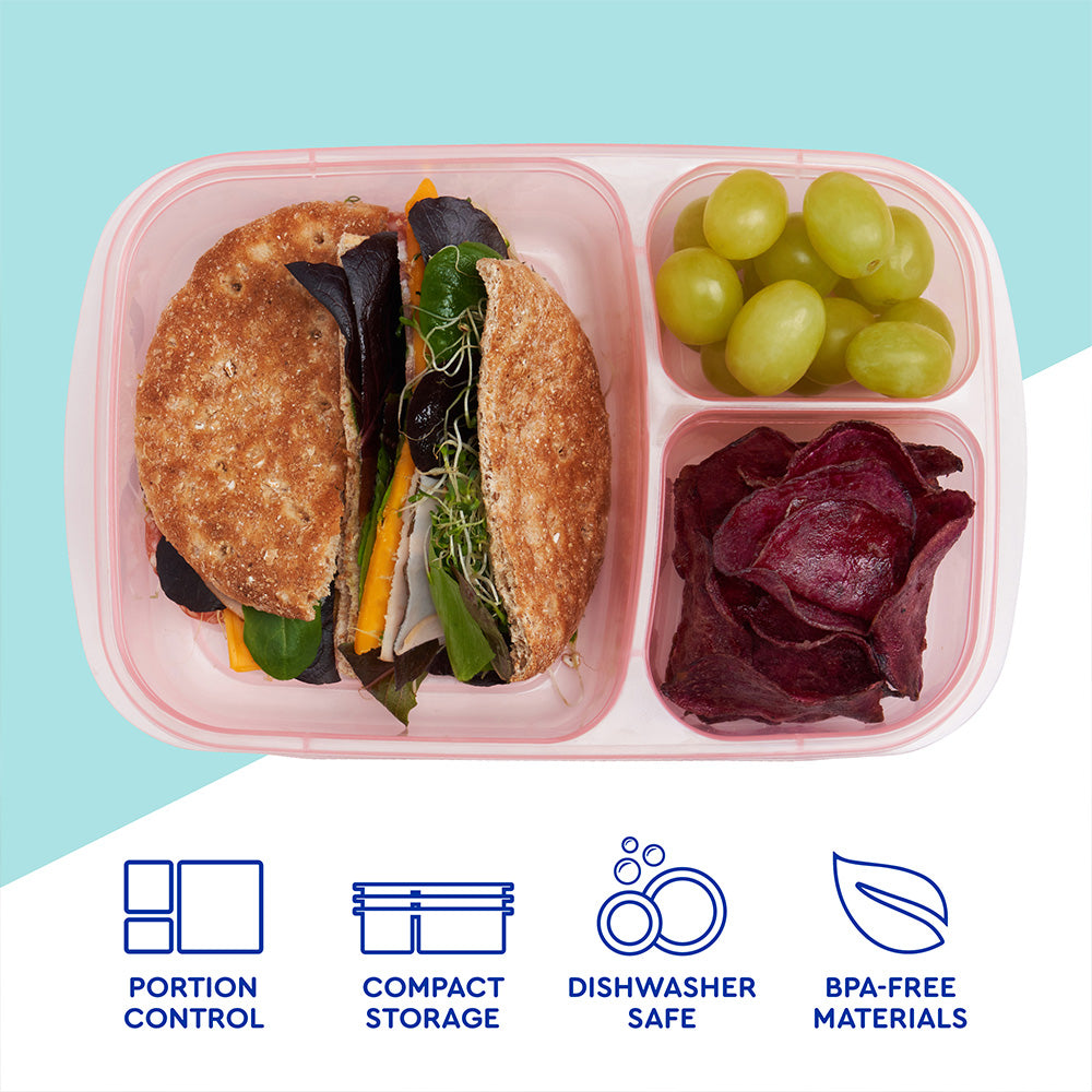 easylunchboxes - Bento Lunch Boxes - Reusable 3-Compartment Food Containers for School, Work, and Travel, Set of 4, (Pastels), Multicolor