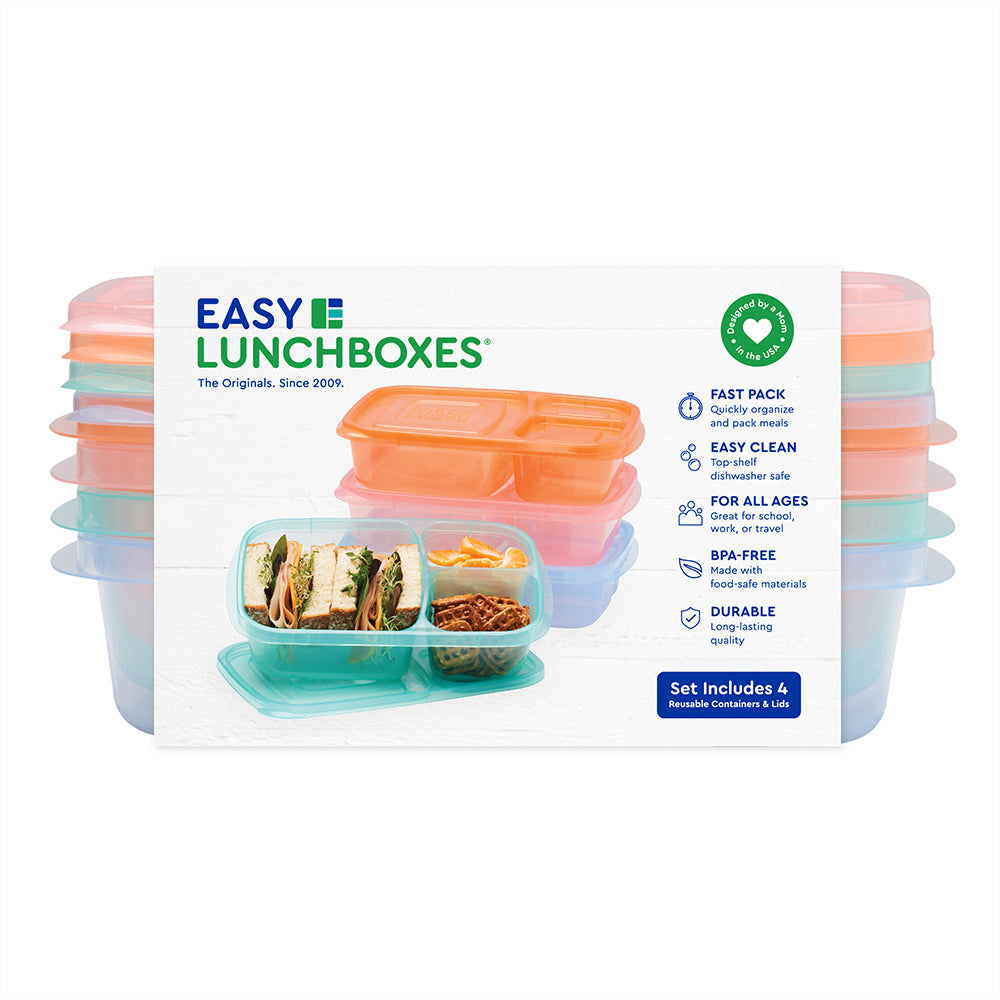 Easylunchboxes - Bento Snack Boxes - Reusable 4-Compartment Food Containers for School, Work and Travel, Set of 4, (Jewel Brights)