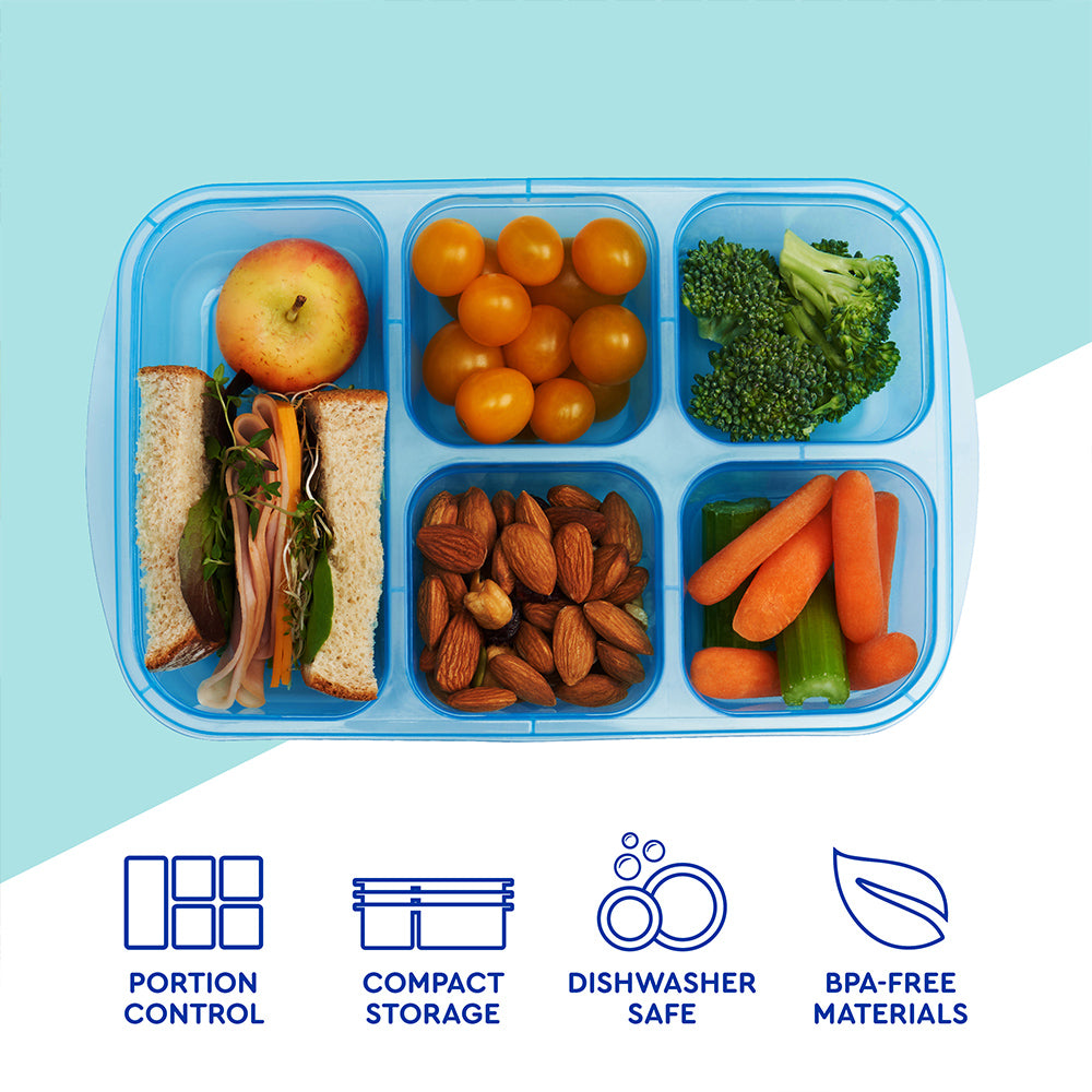 Lunch Box with Transparent Cover - Reusable, BPA-Free, 5-Compartment Meal  Prep Container with Built-In Portion Control Bento Lunch Box Divided Plates